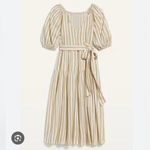 Old Navy Waist-Defined Striped Tie-Belt Midi Wrap Dress